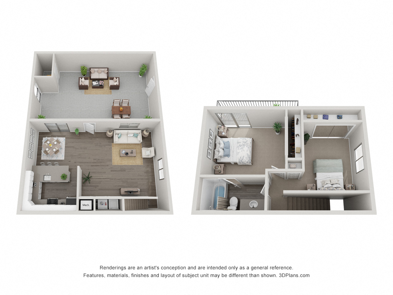 Floor plan for 2 beds, 1 bath, 874 sqft